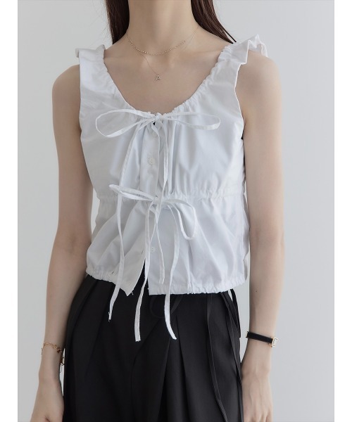 【セール】ダブルリボンギャザーブラウス/ホワイト（シャツ/ブラウス）｜amel（エイメル）