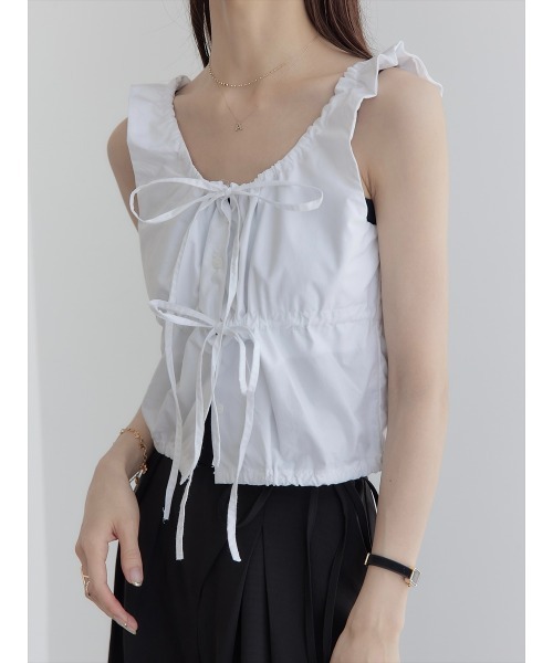 【セール】ダブルリボンギャザーブラウス/ホワイト（シャツ/ブラウス）｜amel（エイメル）