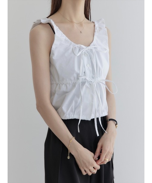 【セール】ダブルリボンギャザーブラウス/ホワイト（シャツ/ブラウス）｜amel（エイメル）
