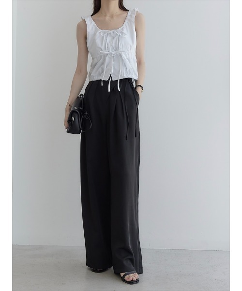 【セール】ダブルリボンギャザーブラウス/ホワイト（シャツ/ブラウス）｜amel（エイメル）