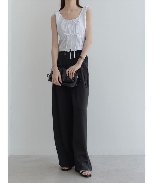 【セール】ダブルリボンギャザーブラウス/ホワイト（シャツ/ブラウス）｜amel（エイメル）