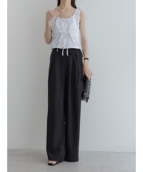 【セール】ダブルリボンギャザーブラウス/ホワイト（シャツ/ブラウス）｜amel（エイメル）