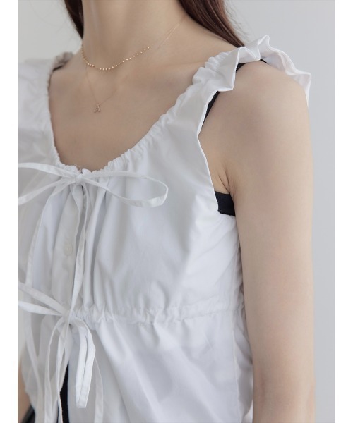 【セール】ダブルリボンギャザーブラウス/ホワイト（シャツ/ブラウス）｜amel（エイメル）