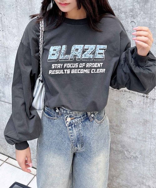 INGNI（イング）の「ピグメントプリントロゴロングTシャツ（Tシャツ/カットソー・レディース・ブラウン系6/ブラック×ブルー/ブラック×レッド・M）」の15枚目の写真