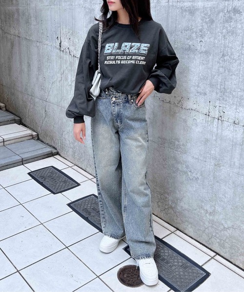 INGNI（イング）の「ピグメントプリントロゴロングTシャツ（Tシャツ/カットソー・レディース・ブラウン系6/ブラック×ブルー/ブラック×レッド・M）」の18枚目の写真