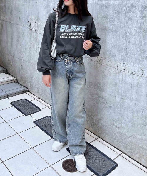 INGNI（イング）の「ピグメントプリントロゴロングTシャツ（Tシャツ/カットソー・レディース・ブラウン系6/ブラック×ブルー/ブラック×レッド・M）」の19枚目の写真
