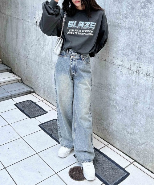 INGNI（イング）の「ピグメントプリントロゴロングTシャツ（Tシャツ/カットソー・レディース・ブラウン系6/ブラック×ブルー/ブラック×レッド・M）」の20枚目の写真