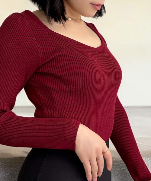 Julia Boutique（ジュリアブティック）の「【毎日ニット】選べるVネック・ハイネック リブニットトップス（ニット/セーター・レディース・ブラック系1/グレー系1/ワイン系1/ネイビー系1/アイボリー系1/イエロー系1/グレー系2/アイボリー系2/ホワイト系1/ホワイト系2/ブラック系2/ワイン系2/ネイビー系2/イエロー系2・ONE）」の20枚目の写真