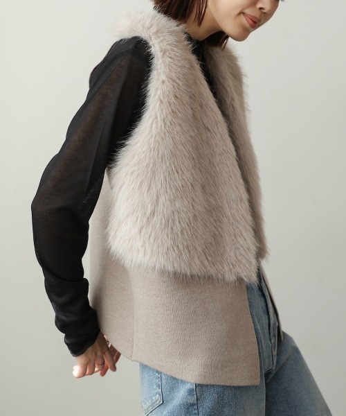 Bou Jeloud（ブージュルード）の「ファーコンビニットベスト（ベスト・レディース・ベージュ/グレー・110）」の15枚目の写真