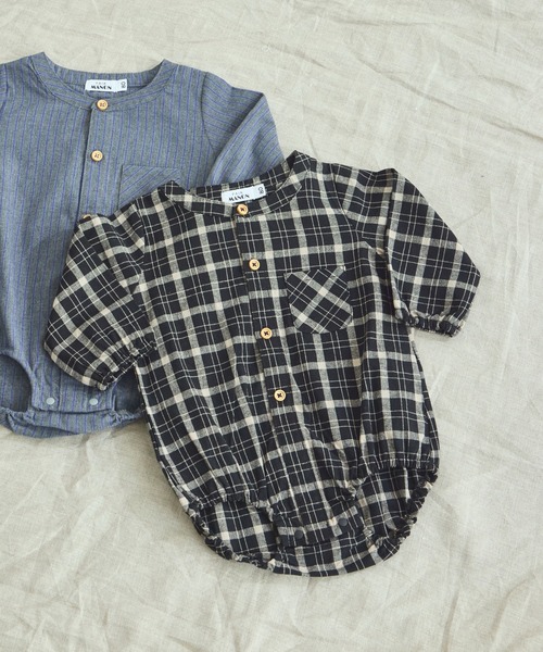 pairmanon（ペアマノン）の「【ベビー】ポケット付き スタンドカラー ロンパース（ロンパース・キッズ・ベージュ/グレー/ブラック・70/80）」の2枚目の写真