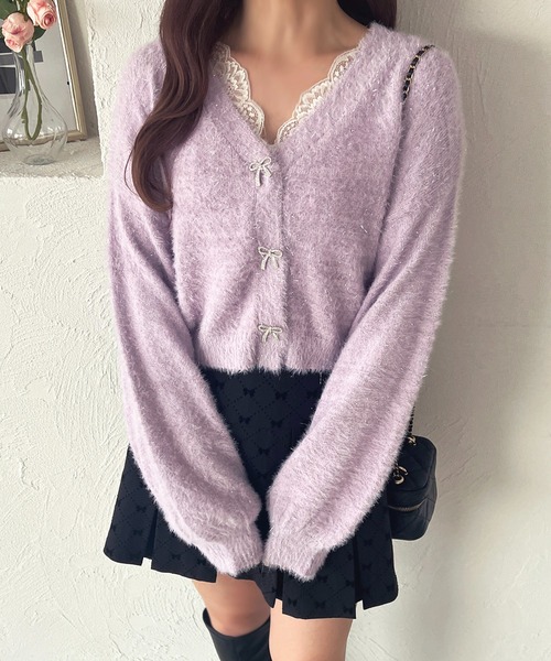 apres jour（アプレジュール）の「【7色展開】ラメシャギーリボンカーディガン【ZOZOTOWN限定アイテム】（カーディガン/ボレロ・レディース・パープル/ホワイト/ピンク/レッド/ブルー/グリーン/イエロー・X-LARGE/フリー）」の5枚目の写真