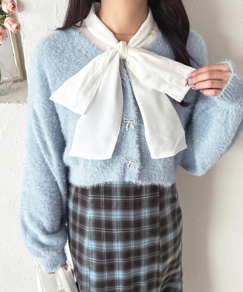 apres jour（アプレジュール）の「【7色展開】ラメシャギーリボンカーディガン【ZOZOTOWN限定アイテム】（カーディガン/ボレロ・レディース・パープル/ホワイト/ピンク/レッド/ブルー/グリーン/イエロー・X-LARGE/フリー）」の21枚目の写真