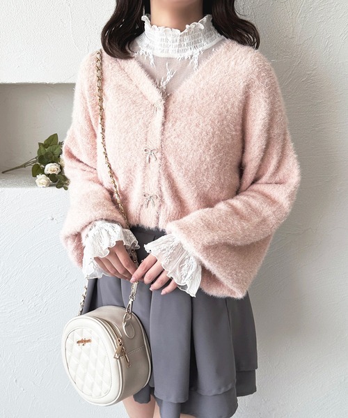 セール】【7色展開】ラメシャギーリボンカーディガン【ZOZOTOWN限定