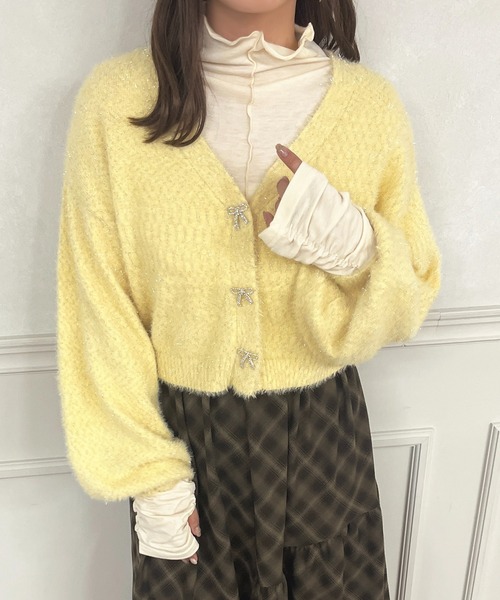 セール】【7色展開】ラメシャギーリボンカーディガン【ZOZOTOWN限定