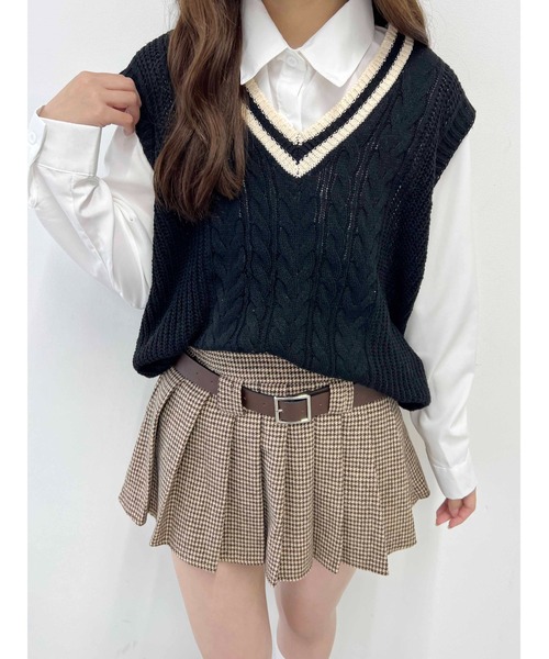 PHILLY（フィリー）の「【2点セット】ラインニットベスト+シャツセット（ベスト・レディース・アイボリー/ブラック・FREE）」の9枚目の写真