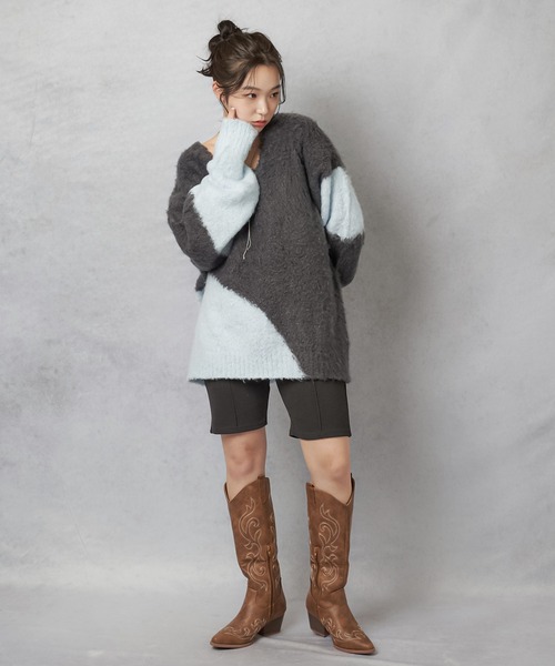 Lull（ルル）の「【Lull / ルル】ブロックカラーオーバーサイズブークレニット（ニット/セーター・レディース・ブラック/ベージュ/チャコール・ONESIZE）」の15枚目の写真