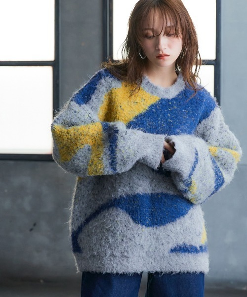 ニット セーター レディース 3色使いブークレジャガード Soiunique 冬 M/L/LL ニッセン nissen 3色使いブークレジャガードニット［Soiunique］（ニット