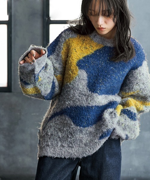 Soiunique（スワユニーク）の「3色使いブークレジャガードニット［Soiunique］（ニット/セーター・レディース・ブラック/ブルー/ベージュ・LL/M/L）」の14枚目の写真