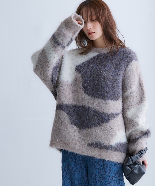 Soiunique（スワユニーク）の「3色使いブークレジャガードニット［Soiunique］（ニット/セーター・レディース・ブラック/ブルー/ベージュ・LL/M/L）」の10枚目の写真