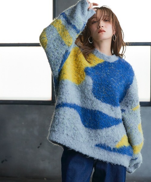 Soiunique（スワユニーク）の「3色使いブークレジャガードニット［Soiunique］（ニット/セーター・レディース・ブラック/ブルー/ベージュ・LL/M/L）」の7枚目の写真