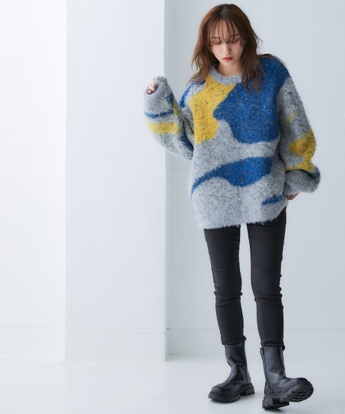 Soiunique（スワユニーク）の「3色使いブークレジャガードニット［Soiunique］（ニット/セーター・レディース・ブラック/ブルー/ベージュ・LL/M/L）」の6枚目の写真