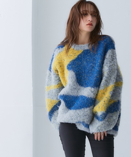 Soiunique（スワユニーク）の「3色使いブークレジャガードニット［Soiunique］（ニット/セーター・レディース・ブラック/ブルー/ベージュ・LL/M/L）」の5枚目の写真