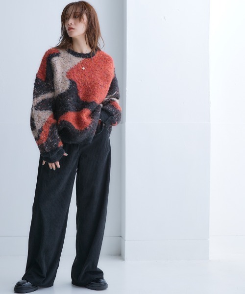 Soiunique（スワユニーク）の「3色使いブークレジャガードニット［Soiunique］（ニット/セーター・レディース・ブラック/ブルー/ベージュ・LL/M/L）」の4枚目の写真