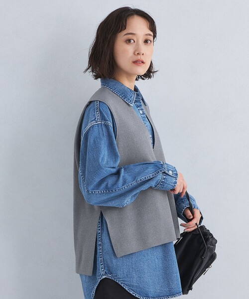 green label relaxing(グリーンレーベルリラクシング)の「DEEP ディープ Vネック ニット Aライン ベスト -ウォッシャブル-(ベスト・レディース・グレー/ブラック/ライトブルー・FREE)」の4枚目の写真