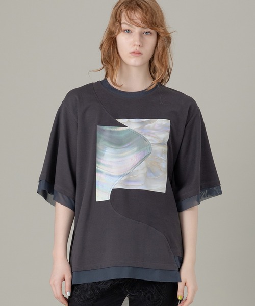 AULA AILA シェルプリントTシャツ オーバーサイズ チュール シェルプリントTシャツ（Tシャツ/カットソー）｜AULA AILA