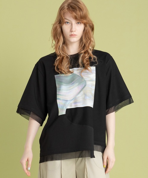 AULA AILA（アウラアイラ）の「シェルプリントTシャツ（Tシャツ/カットソー・レディース・ブラック/グレー/ホワイト・0）」の3枚目の写真