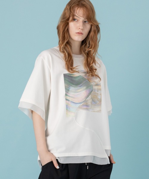AULA AILA（アウラアイラ）の「シェルプリントTシャツ（Tシャツ/カットソー・レディース・ブラック/グレー/ホワイト・0）」の4枚目の写真