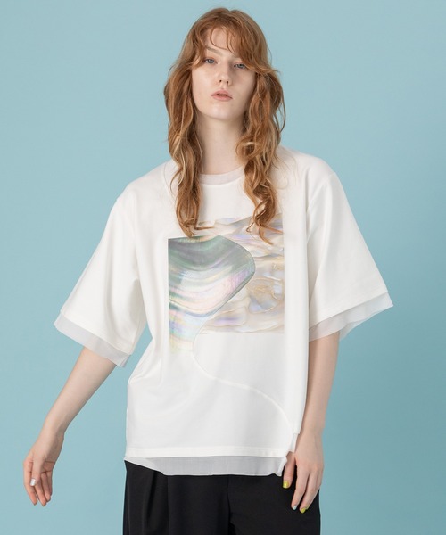 AULA AILA（アウラアイラ）の「シェルプリントTシャツ（Tシャツ/カットソー・レディース・ブラック/グレー/ホワイト・0）」の5枚目の写真