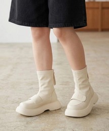 裏起毛バックファスナー仕様厚底ショートブーツ