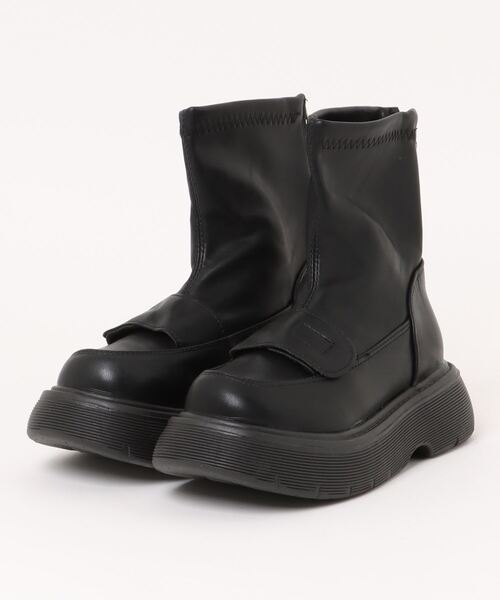 STYLEBLOCK（スタイルブロック）の「裏起毛バックファスナー仕様厚底ショートブーツ（ブーツ・レディース・オフホワイト/ブラック・36/40/39/38/37/35）」の6枚目の写真