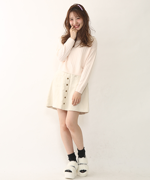 one after another NICE CLAUP（ワンアフターアナザーナイスクラップ）の「【ナイスクラップ】ワイドリブＶネックプルオーバー（ニット/セーター・レディース・ピンク/グレー/ブラック/アイボリー・FREE）」の6枚目の写真