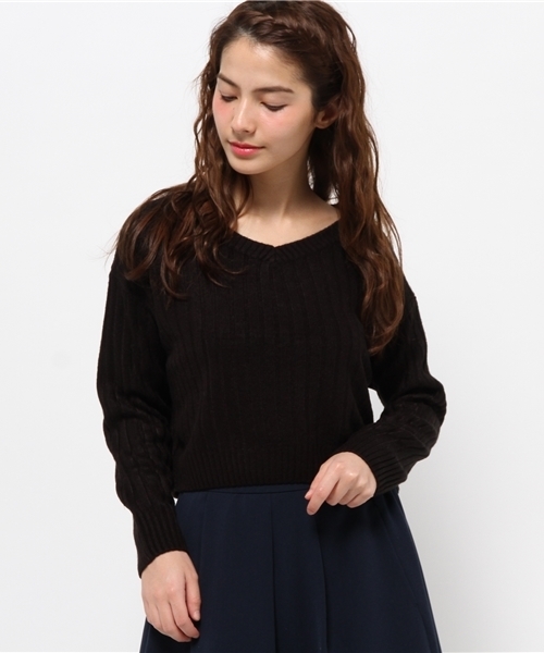 one after another NICE CLAUP（ワンアフターアナザーナイスクラップ）の「【ナイスクラップ】ワイドリブＶネックプルオーバー（ニット/セーター・レディース・ピンク/グレー/ブラック/アイボリー・FREE）」の9枚目の写真