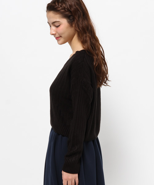 one after another NICE CLAUP（ワンアフターアナザーナイスクラップ）の「【ナイスクラップ】ワイドリブＶネックプルオーバー（ニット/セーター・レディース・ピンク/グレー/ブラック/アイボリー・FREE）」の11枚目の写真