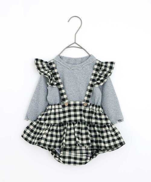 p.premier(ピードットプルミエ)の「2WAYサスペンダースカートブルマ&ロンパスセット(ロンパース・キッズ・ブラック/レッド・70/80)」の2枚目の写真