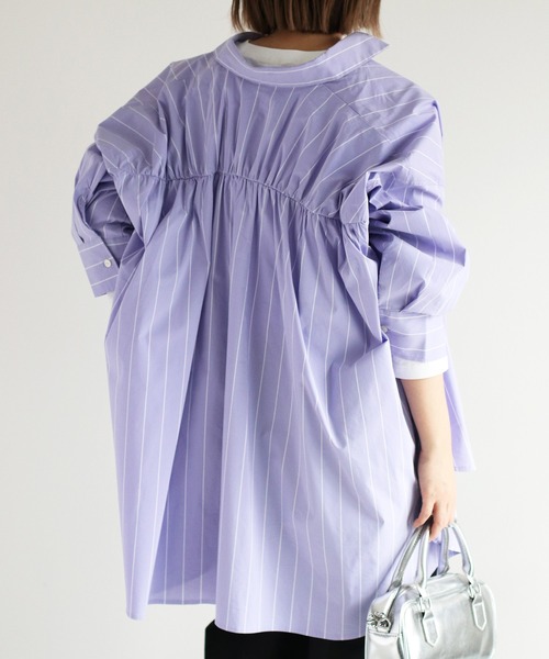 cepo（セポ）の「バックシャーリングシャツワンピース（シャツ/ブラウス・レディース・オフホワイト/ブルー/ベージュ・M）」の3枚目の写真