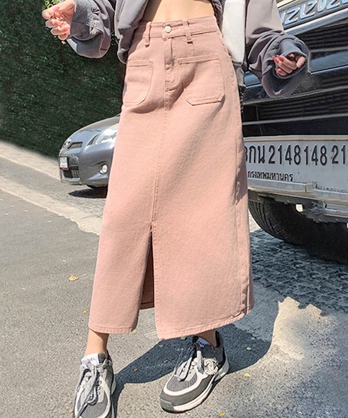 aimoha（アイモハ）の「フロントスリットデニムロングスカート（デニムスカート・レディース・ブルー/ピンク・LARGE/MEDIUM/SMALL/X-SMALL）」の16枚目の写真