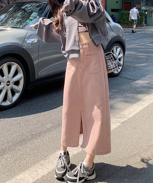 aimoha（アイモハ）の「フロントスリットデニムロングスカート（デニムスカート・レディース・ブルー/ピンク・LARGE/MEDIUM/SMALL/X-SMALL）」の19枚目の写真