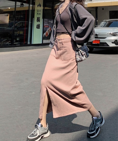 aimoha（アイモハ）の「フロントスリットデニムロングスカート（デニムスカート・レディース・ブルー/ピンク・LARGE/MEDIUM/SMALL/X-SMALL）」の21枚目の写真