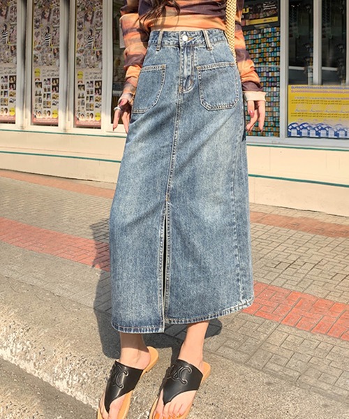 aimoha（アイモハ）の「フロントスリットデニムロングスカート（デニムスカート・レディース・ブルー/ピンク・LARGE/MEDIUM/SMALL/X-SMALL）」の12枚目の写真