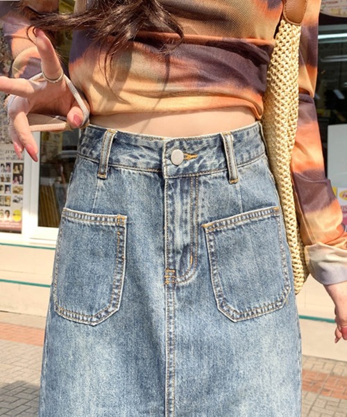 aimoha（アイモハ）の「フロントスリットデニムロングスカート（デニムスカート・レディース・ブルー/ピンク・LARGE/MEDIUM/SMALL/X-SMALL）」の14枚目の写真