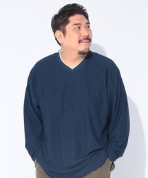 B&T CLUB（ビーティークラブ）の「PLEGGI (プレッジ) ストレッチ 総柄ウェーブ レイヤード風Vネック 長袖 Tシャツ（Tシャツ/カットソー）」