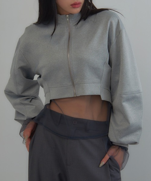 MAGASIN DE MODE Onjna（マガジンデモードオンジェナ ）の「【MAGASIN DE MODE Onjna】Balloon sleeve short zip jacket / バルーンスリーブ ショートジップジャケット trc（その他アウター・レディース・ブラック/オフホワイト/グレー・FREE）」の3枚目の写真