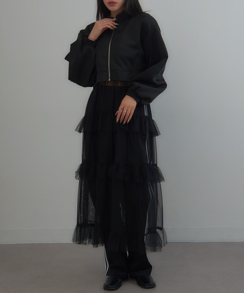 MAGASIN DE MODE Onjna（マガジンデモードオンジェナ ）の「【MAGASIN DE MODE Onjna】Balloon sleeve short zip jacket / バルーンスリーブ ショートジップジャケット trc（その他アウター・レディース・ブラック/オフホワイト/グレー・FREE）」の8枚目の写真