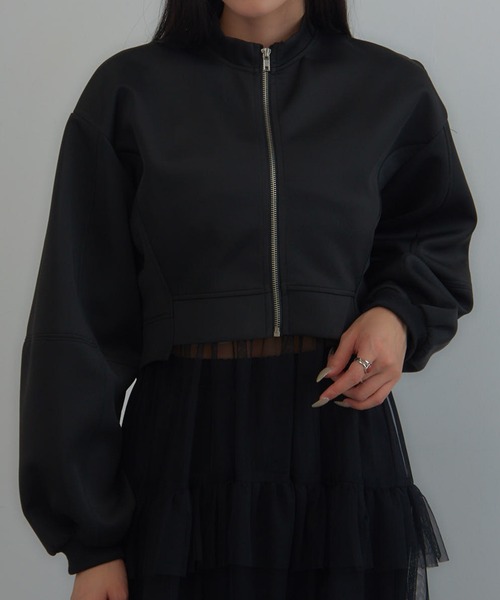 MAGASIN DE MODE Onjna（マガジンデモードオンジェナ ）の「【MAGASIN DE MODE Onjna】Balloon sleeve short zip jacket / バルーンスリーブ ショートジップジャケット trc（その他アウター・レディース・ブラック/オフホワイト/グレー・FREE）」の6枚目の写真