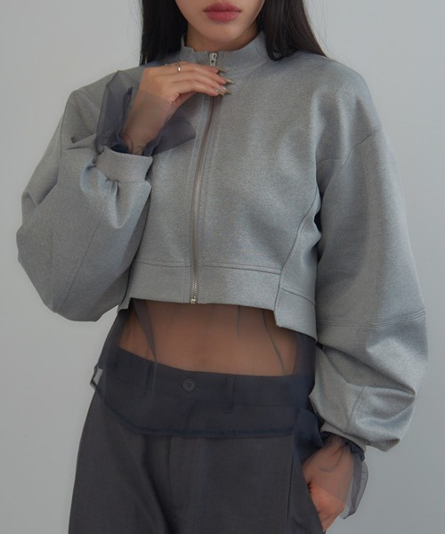 MAGASIN DE MODE Onjna（マガジンデモードオンジェナ ）の「【MAGASIN DE MODE Onjna】Balloon sleeve short zip jacket / バルーンスリーブ ショートジップジャケット trc（その他アウター・レディース・ブラック/オフホワイト/グレー・FREE）」の10枚目の写真