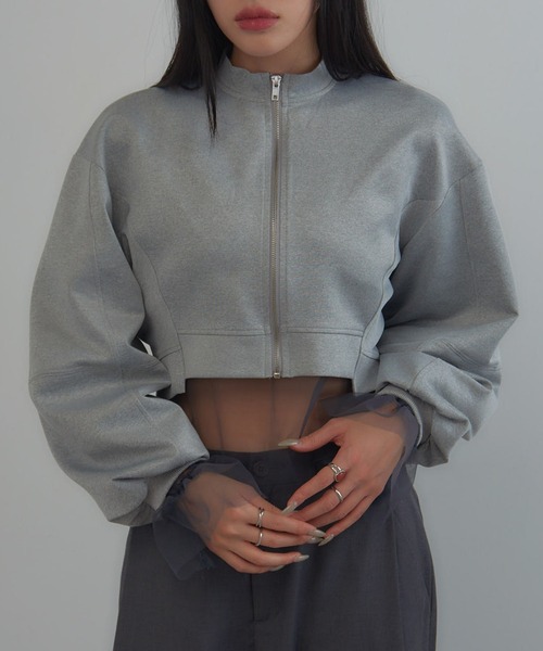 MAGASIN DE MODE Onjna（マガジンデモードオンジェナ ）の「【MAGASIN DE MODE Onjna】Balloon sleeve short zip jacket / バルーンスリーブ ショートジップジャケット trc（その他アウター・レディース・ブラック/オフホワイト/グレー・FREE）」の11枚目の写真